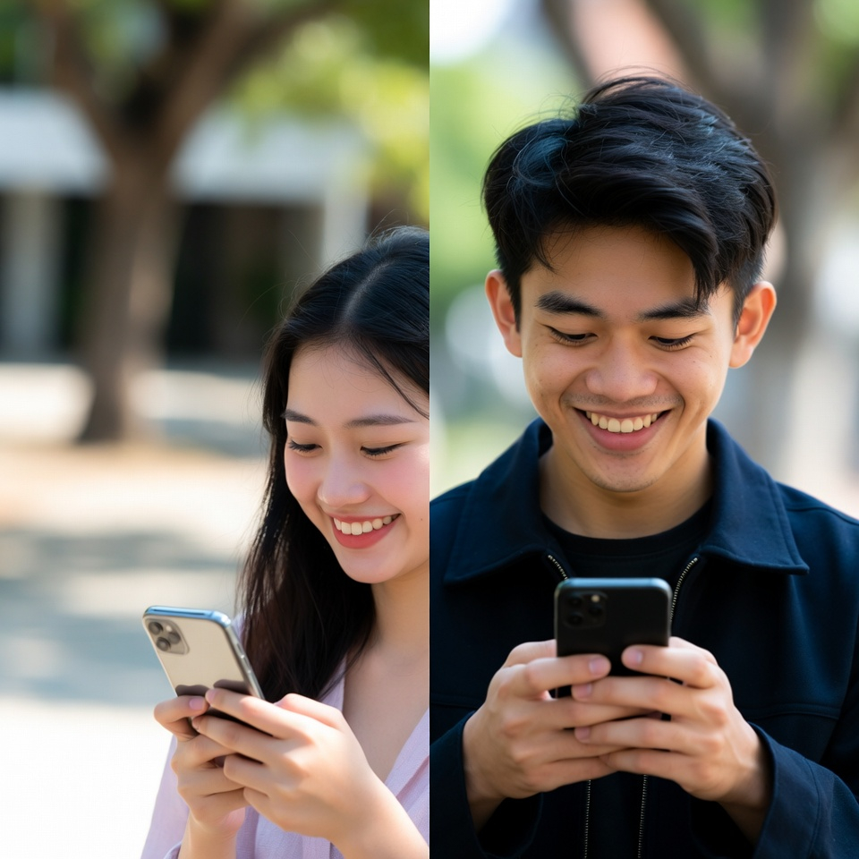 Group of university students using Universe app on campus
